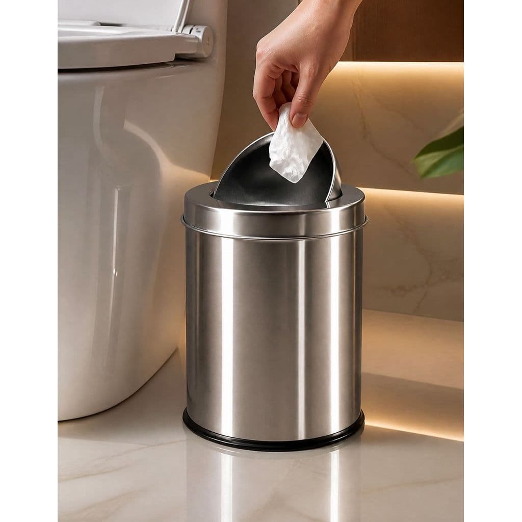 Lixeira Inox 6,3 Litros Tampa Basculante Cozinha Banheiro Pequena Resistente Moderna Elegante Pia