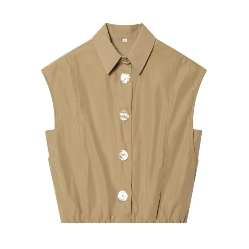 Colete Feminino Sem Mangas com Botões, Novo 2026 Primavera Verão, Gola Dobrada Simples, Camisola Feminina, Tops Simples