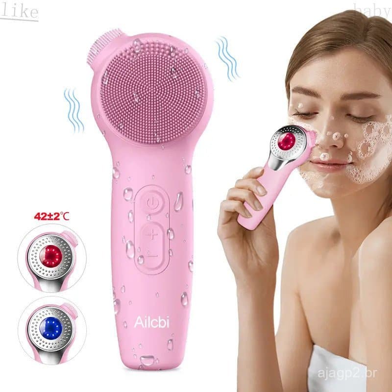 Escova de Massagem Facial Elétrica com Iluminação LED, Escova Facial com Vibração Sônica, À Prova d'Água IPX7, Luminosa,
