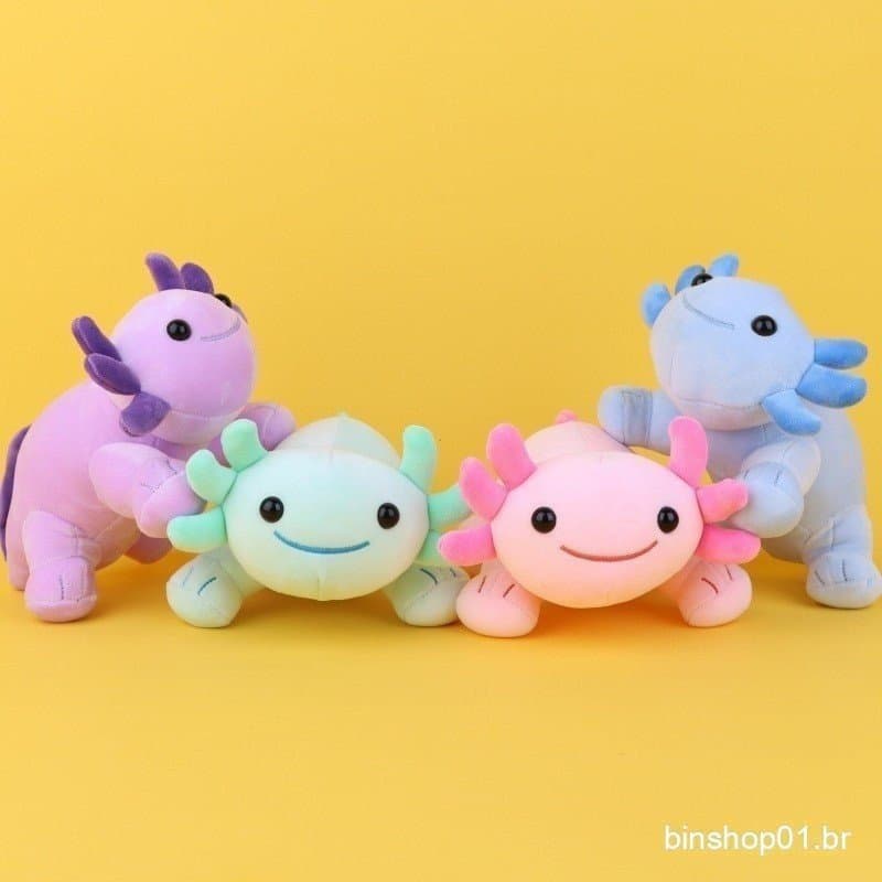 Salamandra de quatro cores deitada Axolotl boneca dos desenhos animados Dinossauro Hexagonal boneca de pelúcia 0THN