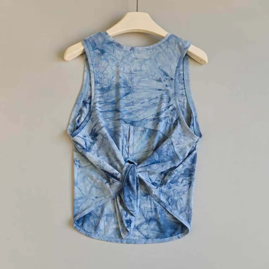 Camiseta Feminina Solta Tie-Dye Malha Sem Mangas Yoga Wear Top Respirável De Secagem Rápida Com Fendas Para Corrida Fitn