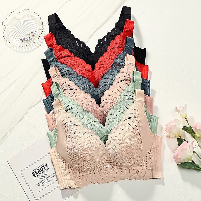 Roupa interior Modal feminina tamanho grande estilo fino Push-Up sutiã sem anel de aço Anti-flacidez seios grandes sutiã