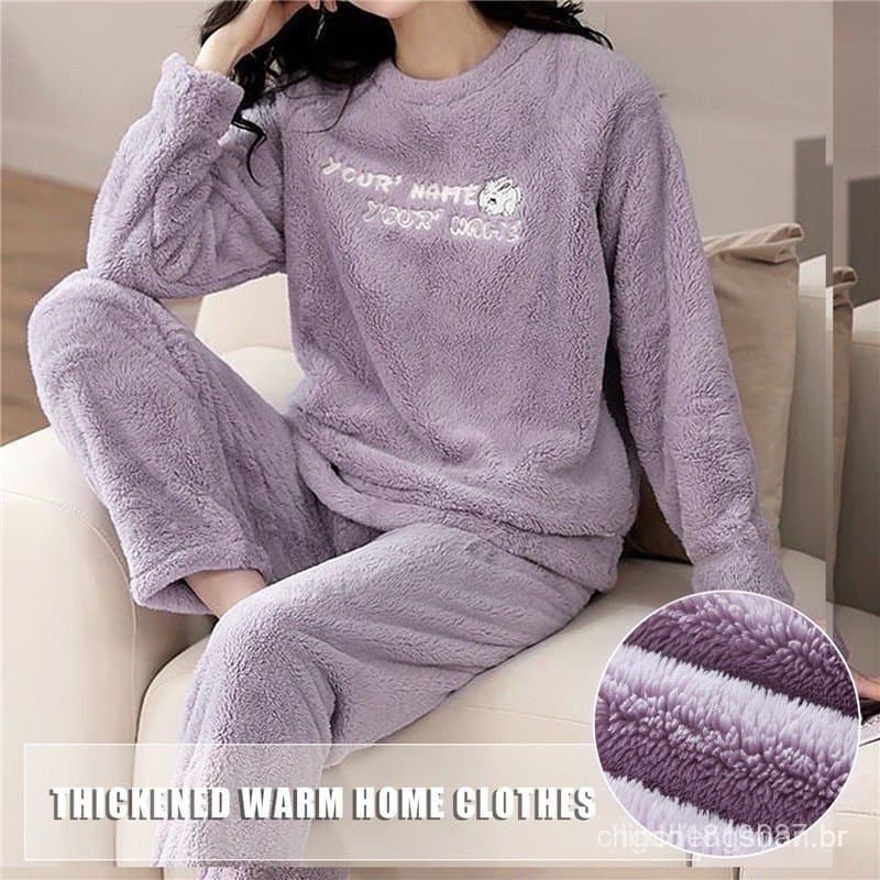 Conjunto de Pijama Feminino Adulto Confortável e Quente para o Inverno Styles VJ6M