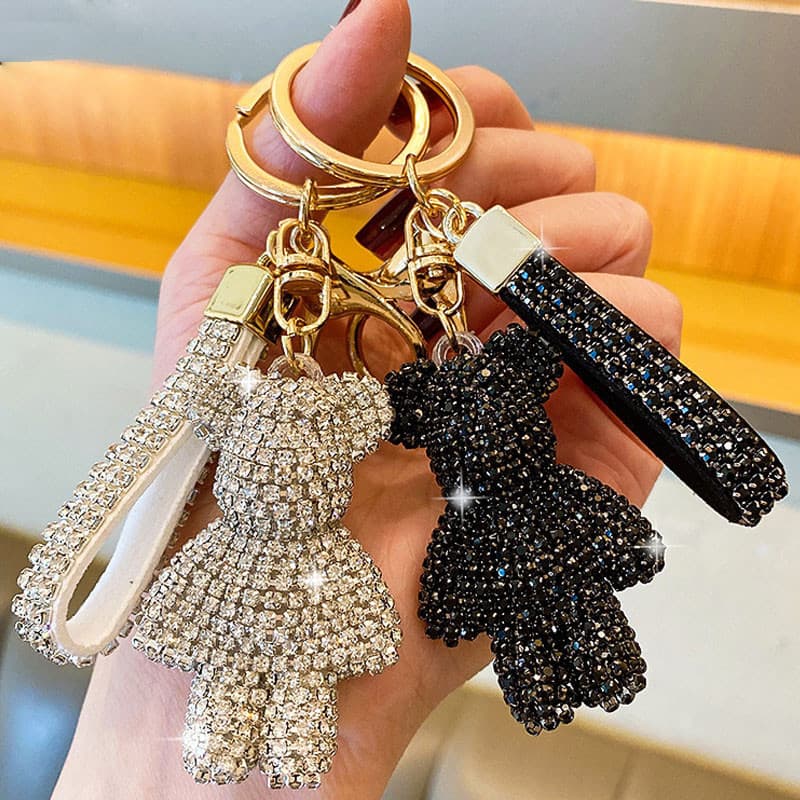 Strass Urso Chaveiro Pingente Para Mulheres Saco Masculino Carro Acessórios Anime Metal