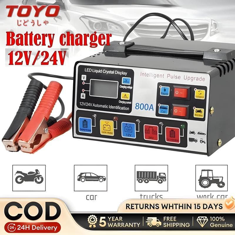 Carregador De Bateria De Carro Cod800a-Inteligente 12V/24V Com Função De Reparo De Pulso Metal Automotivo Adequado Para