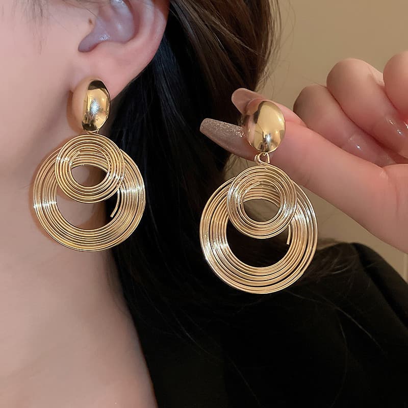 Brincos circulares multicamadas de Metal exagerado, brincos geométricos da moda feminina