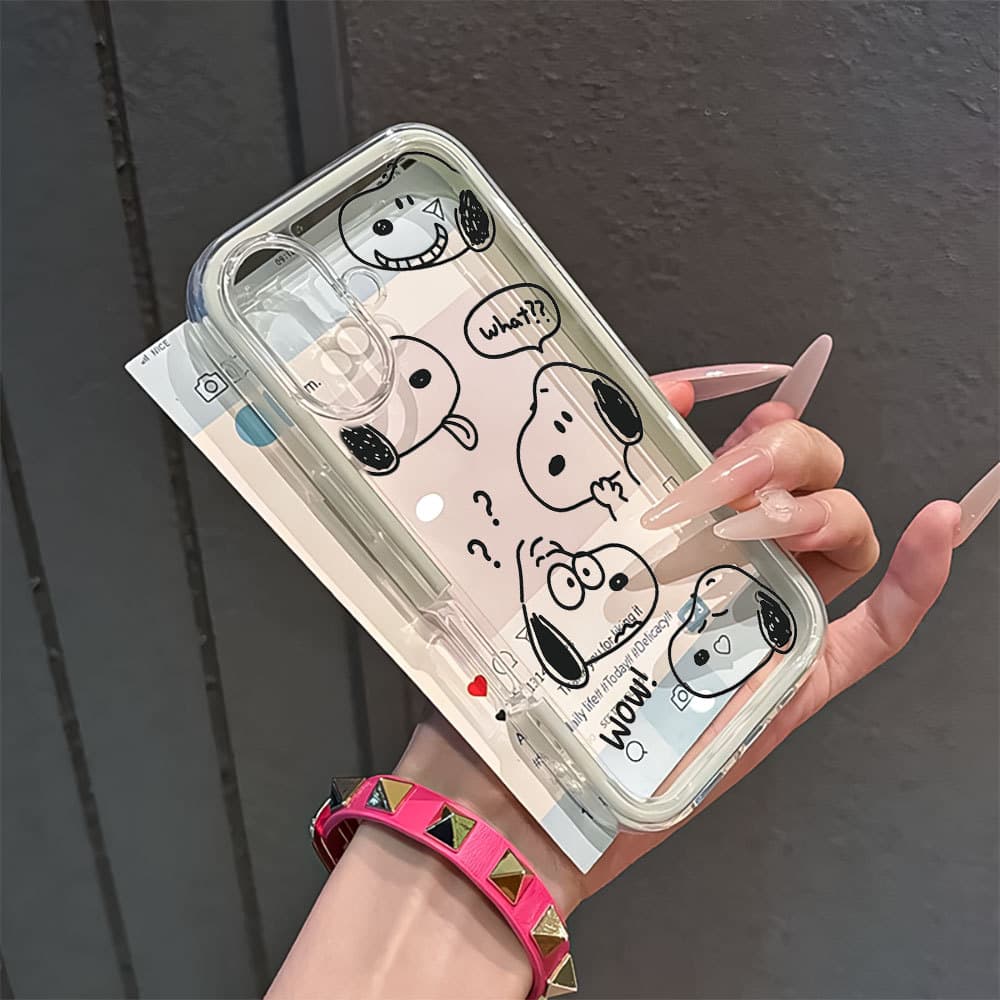Snoopy Anti Impacto Caso Para iPhone 11 12 13 14 15 16 17 Pro Max Transparente 3 Camadas TPU Acrílico Proteção Da Câmera