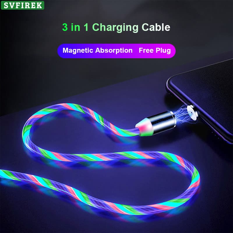 3 Em 1 LED 2.4A Cabo De Carregamento Rápido Luz Carregador Recarregável Telefone Micro Tipo-C USB De Náilon