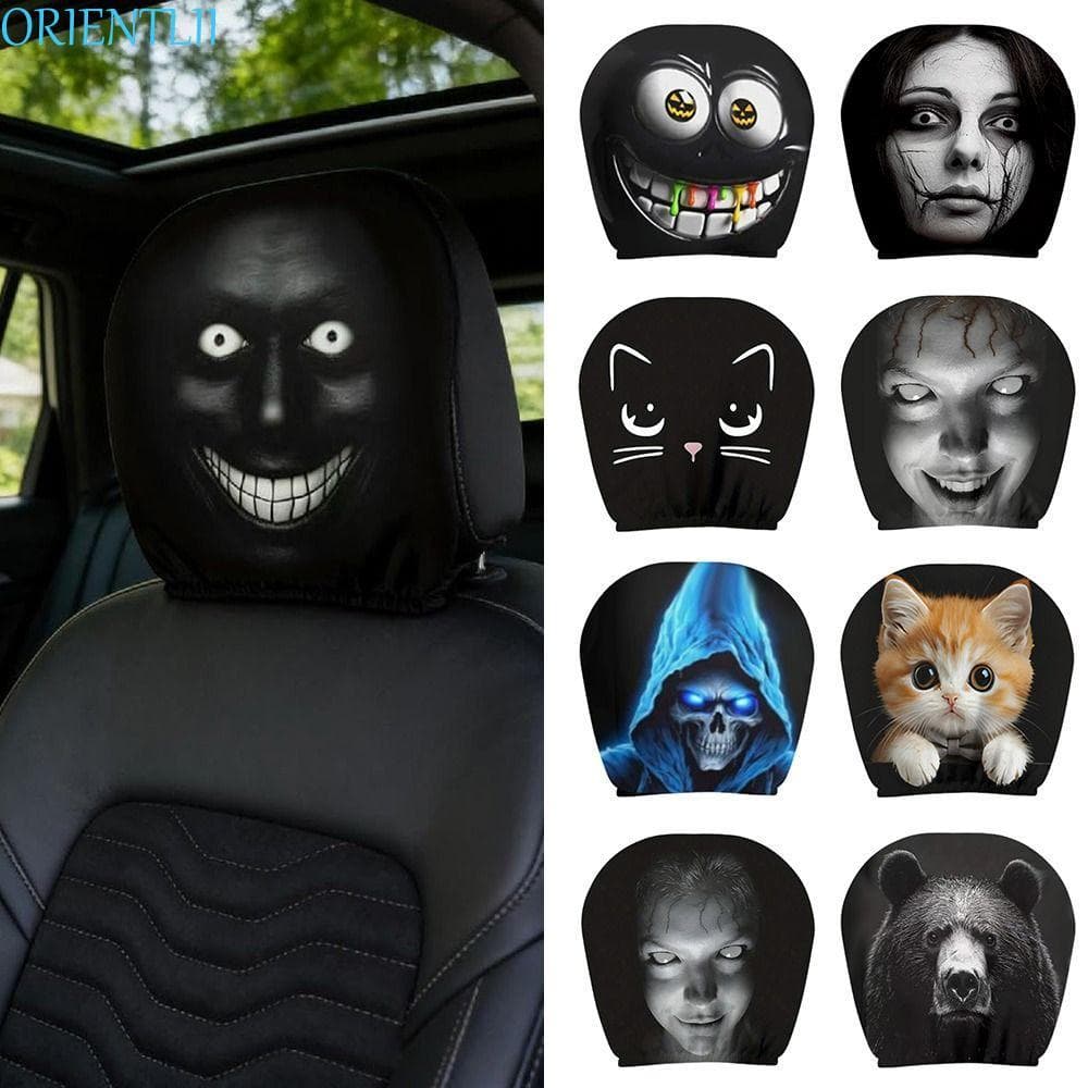 ORIENTLII 2 Peças Capa De Encosto De Cabeça De Carro , Assento Com Impressão De Rosto Assustador Respirável , Protetor P