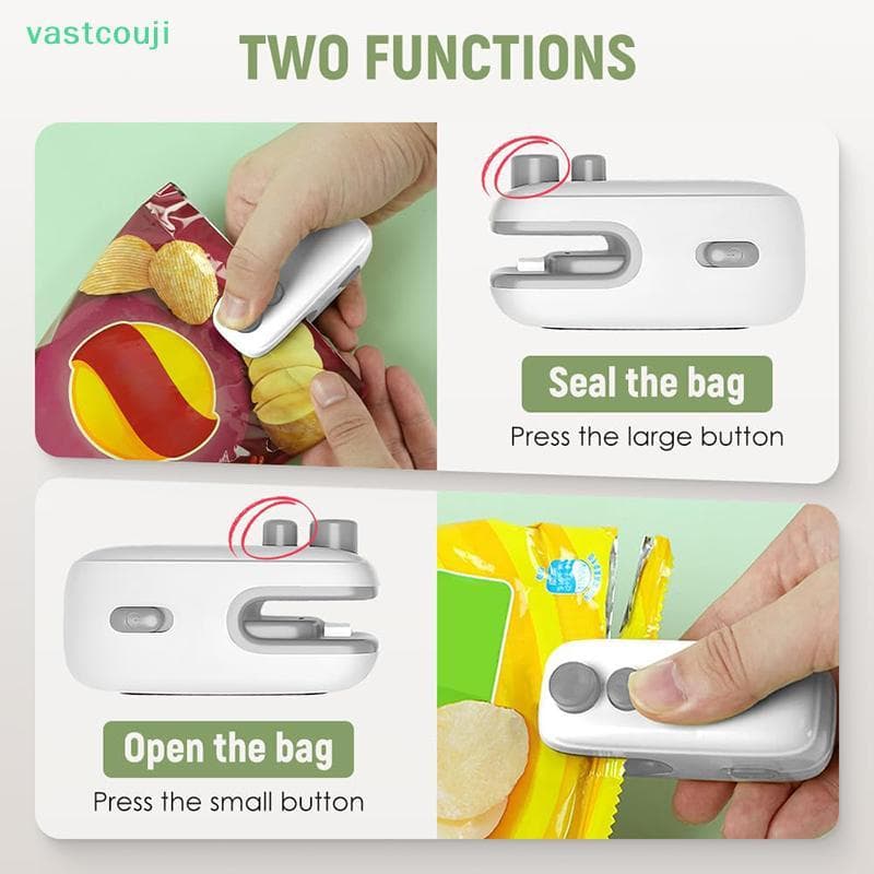Vastcouji 2 Em 1 USB Mini Selador De Saco Para Armazenamento De Alimentos Ferramenta Portátil De Vedação Térmica br