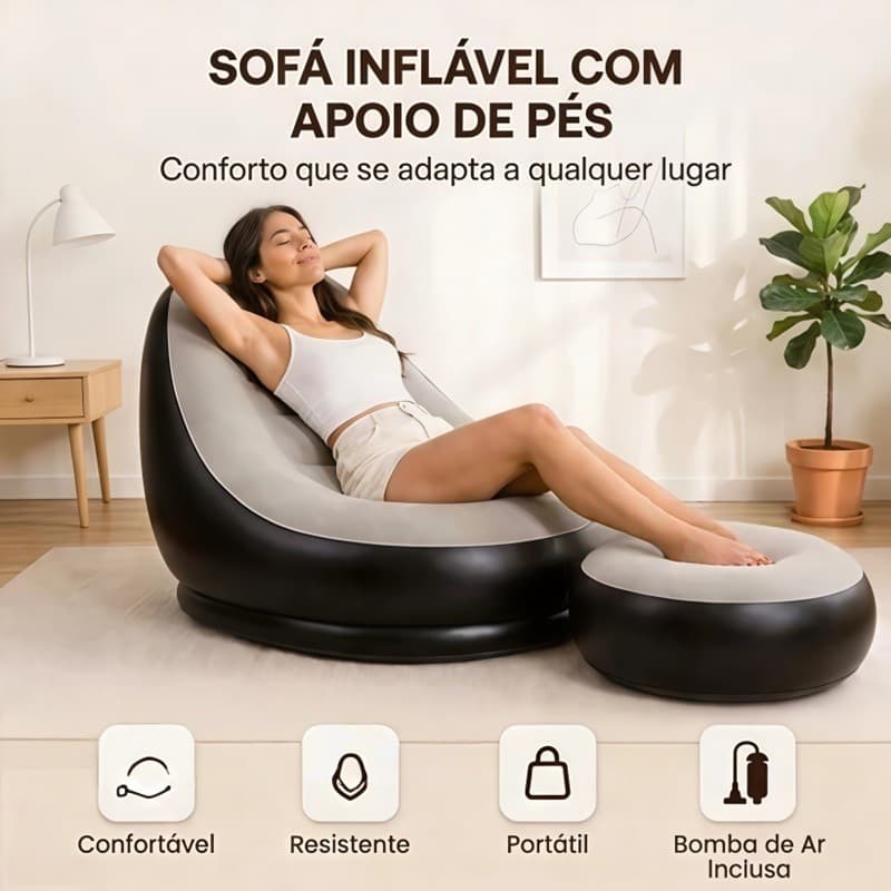 Poltrona Inflável E Conjunto De Puff Ultra Lounge Portátil Para Descanso Preguiçoso AIRER.BR
