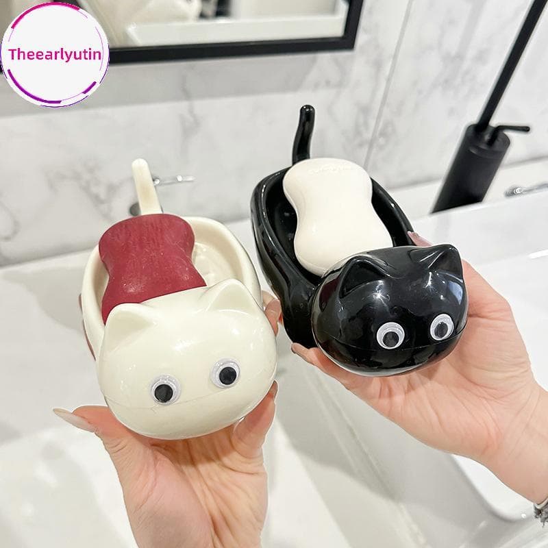 theearlyutin Caixa De Sabonete De Banheiro De Gato Fofo De Desenho Animado , Criativa , Drenagem De Vaso Sanitário Ra ,