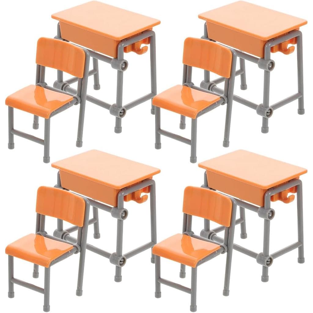 4 Conjuntos de Mesa e Cadeira para Casa de Bonecas, Modelo Escolar, Mini Mochilas Escolares, Móveis Escolares em Miniatu