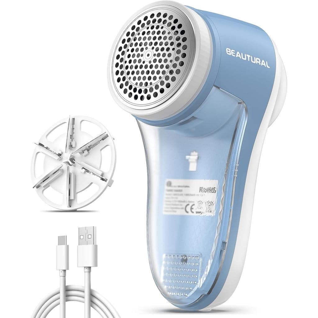Removedor de Pelos BEAUTURAL, Removedor de Fiapos Recarregável para Roupas, Removedor de Pelos Elétrico com Lâminas de 6