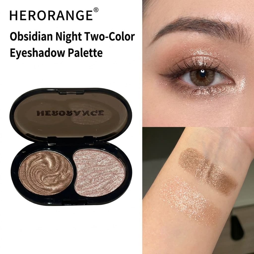 Sombra de olhos bicolor com brilho perolado, paleta iluminadora multiuso.