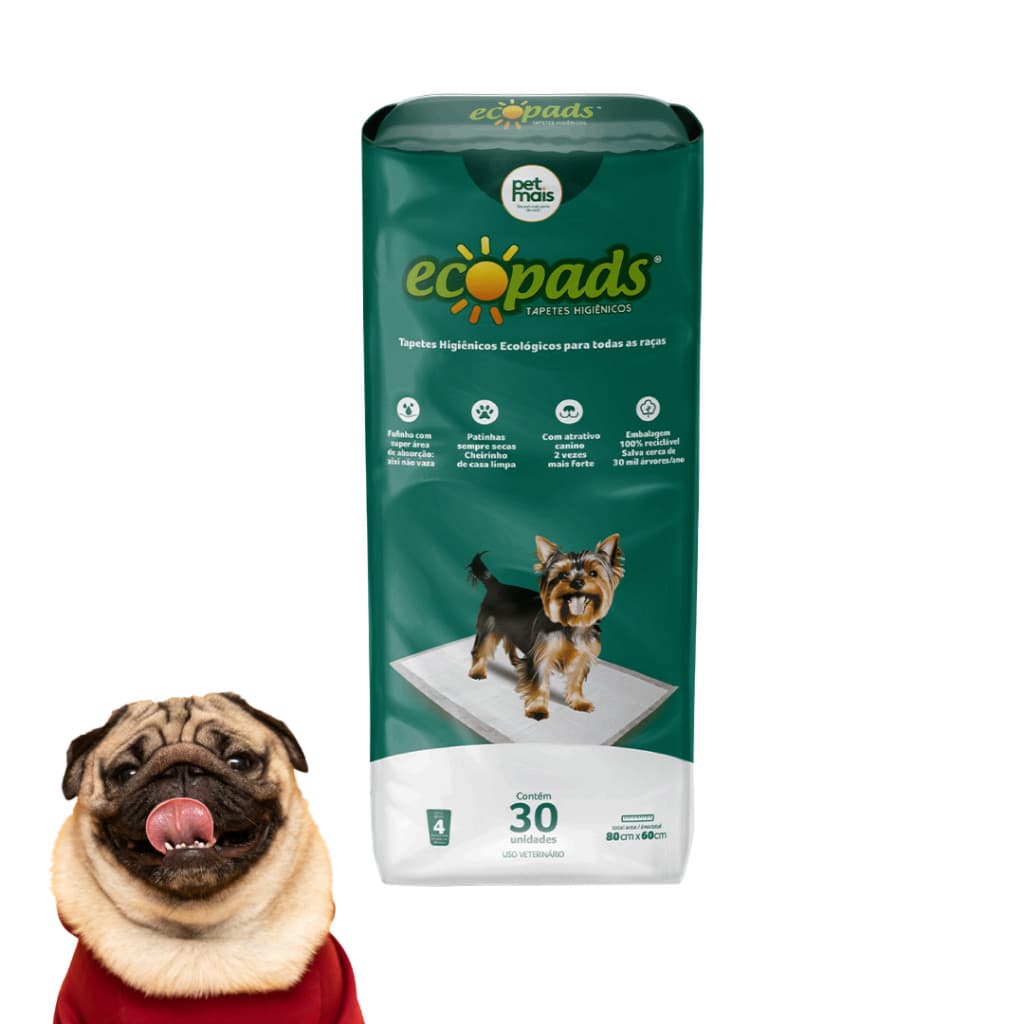 Tapete Higiênico EcoPads  Para Cães Filhotes 80x60cm Com 30 unidades