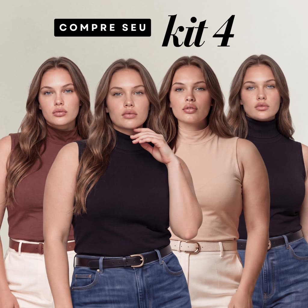 Kit 4 Blusas Camiseta Feminina Regata Gola Alta Básica Suplex Premium