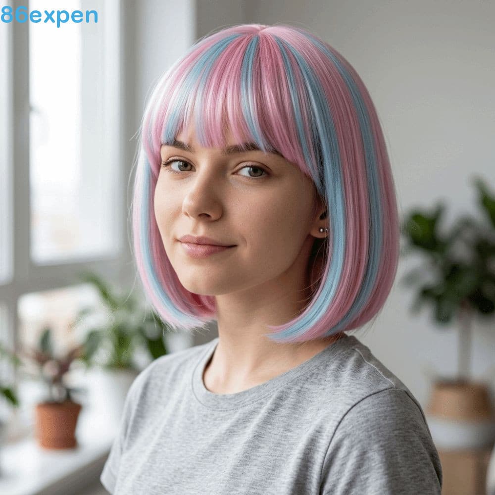 EXPEN1 Peruca Bob Vibrante , Confortável E Fofa Em Cores Do Arco-Íris , Cabelo Curto Reto Colorido