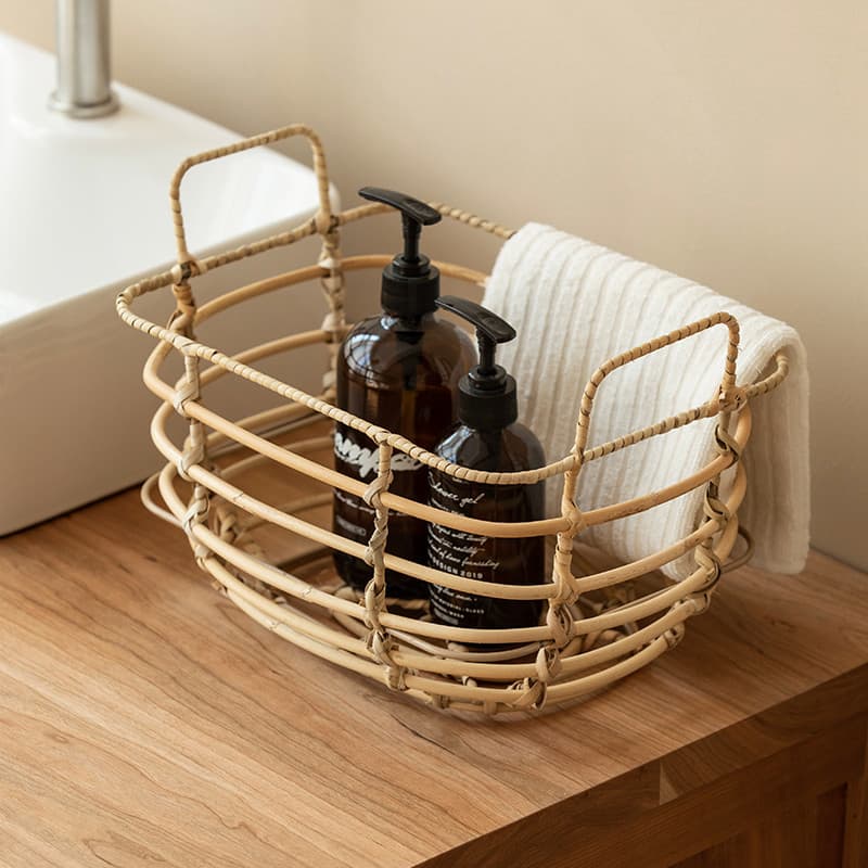 Cesta de armazenamento de Rattan, cesta de armazenamento oca, organizador de artigos diversos, cesta de armazenamento oc