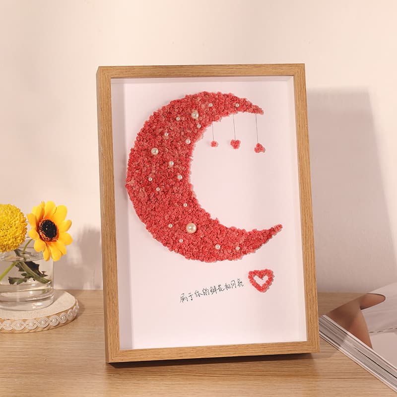 Tridimensional oco flores secas lua moldura de foto diy mesa Gypsophila flores preservadas moldura de foto rosa