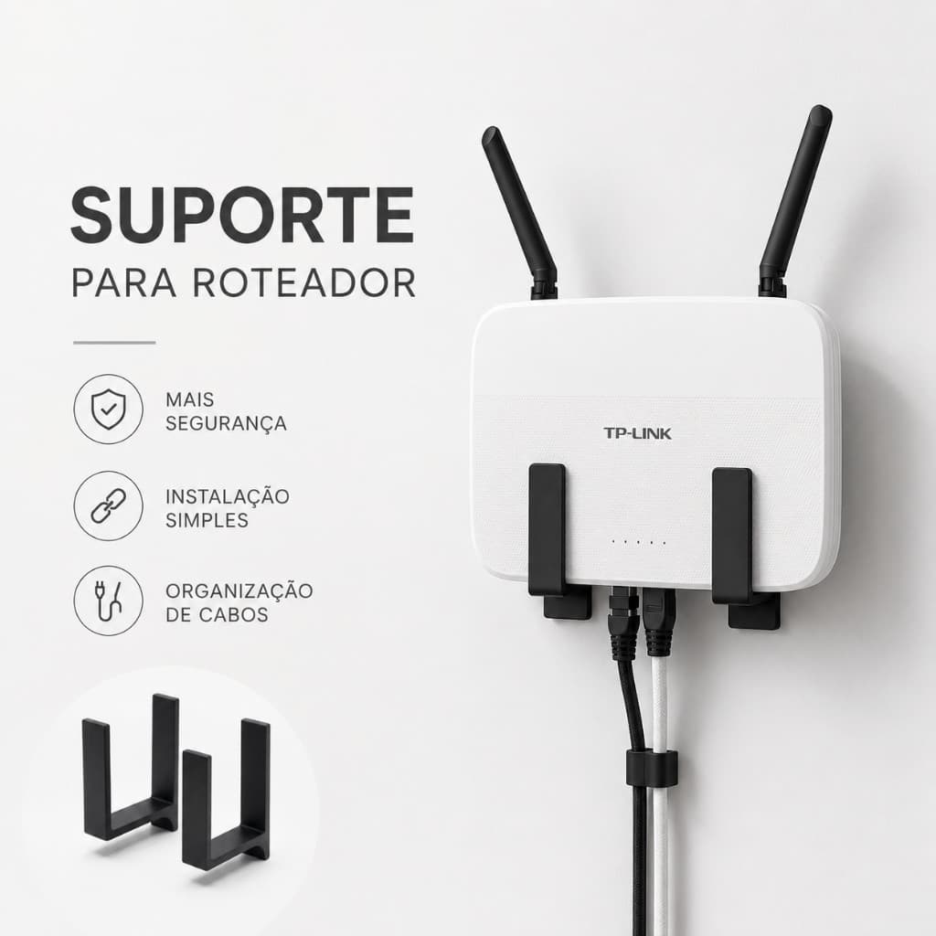 Suporte para Roteador e Modem de Parede Sem Furo com Fita 3M Universal Organizador WiFi Adesivo
