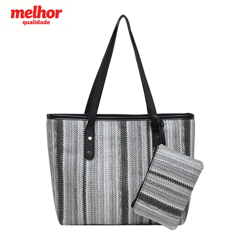 Bolsa de tecido listrado Bolsa infantil-mãe Bolsa de ombro de tecido de palha resistente ao desgaste de grande capacidad
