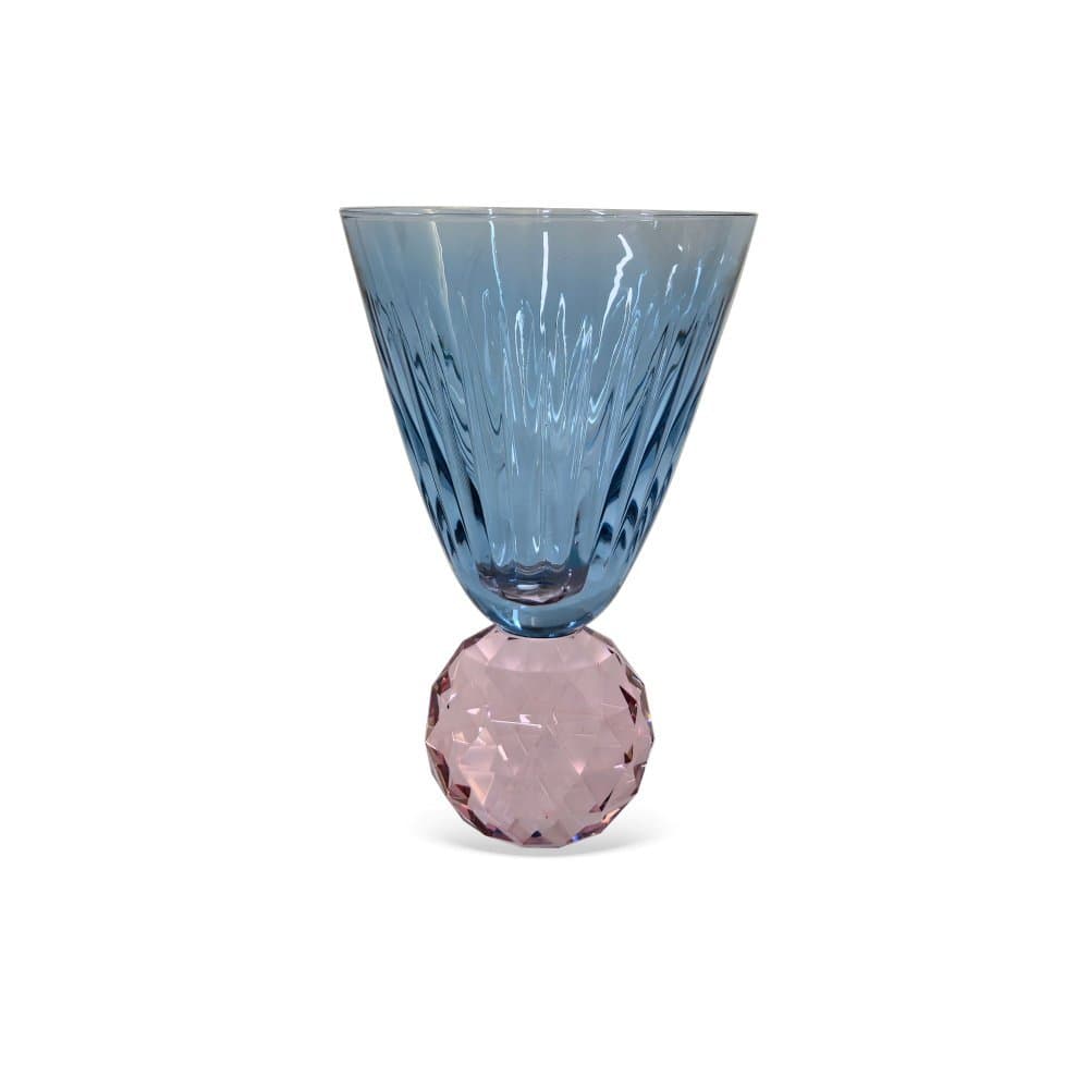 Taças em Vidro Azul com Base Esculpido Cristal Rosa - 6PCS - 425ML - BTC HOME DECOR