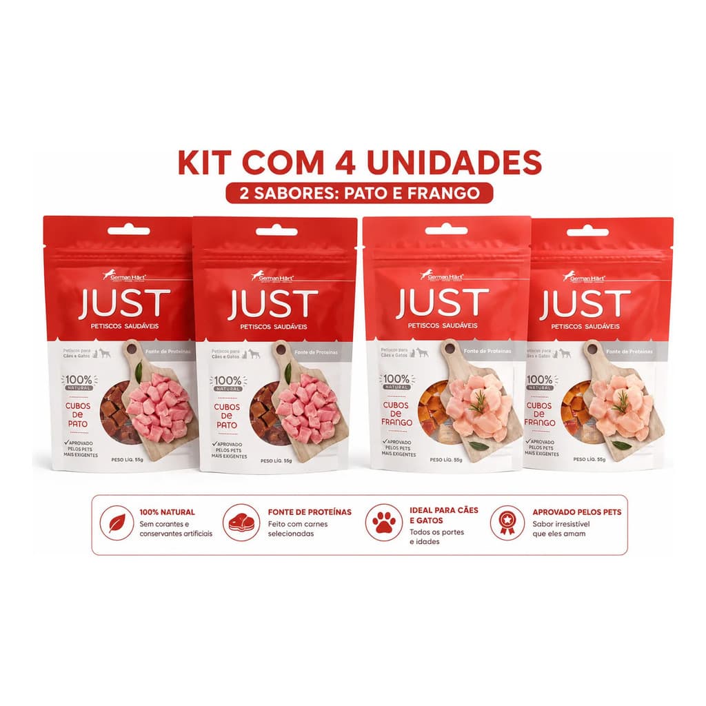 Petisco natural Just cubos de frango e pato cães e gatos 55g