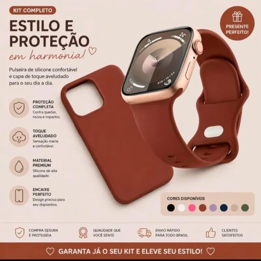 Kit Capa Veludo + Pulseira Marrom Apple
