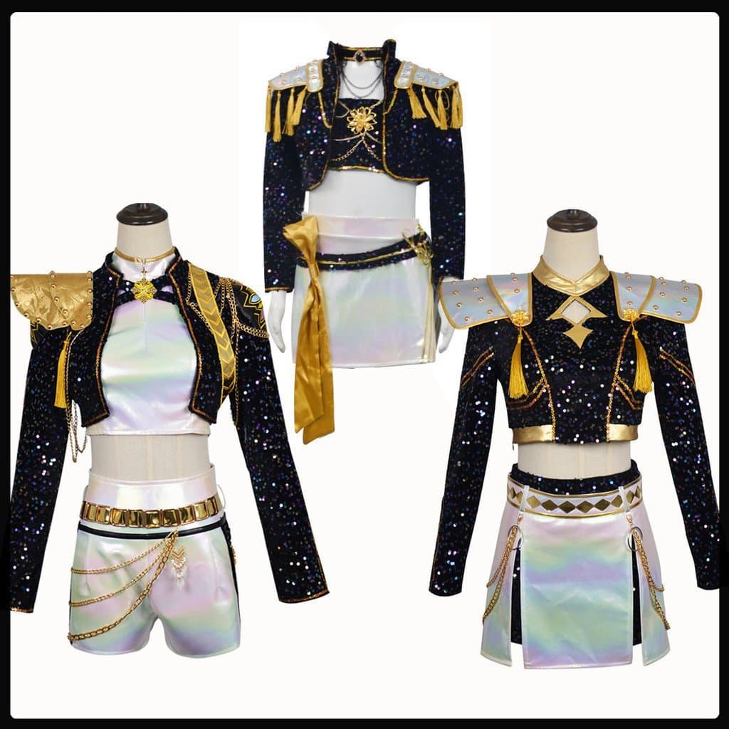 Fantasia de Cosplay de Anime para Grupo Feminino K-POP Demon Hunter, Mira Black Gold, Traje de Palco Zoe Lumi
