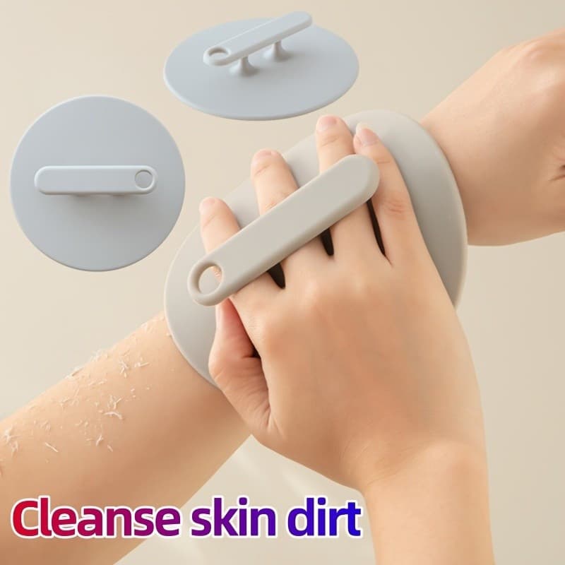 Conjunto de 2 escovas de banho de silicone com cabo antiderrapante, utilizadas para limpeza profunda e esfoliação, remov