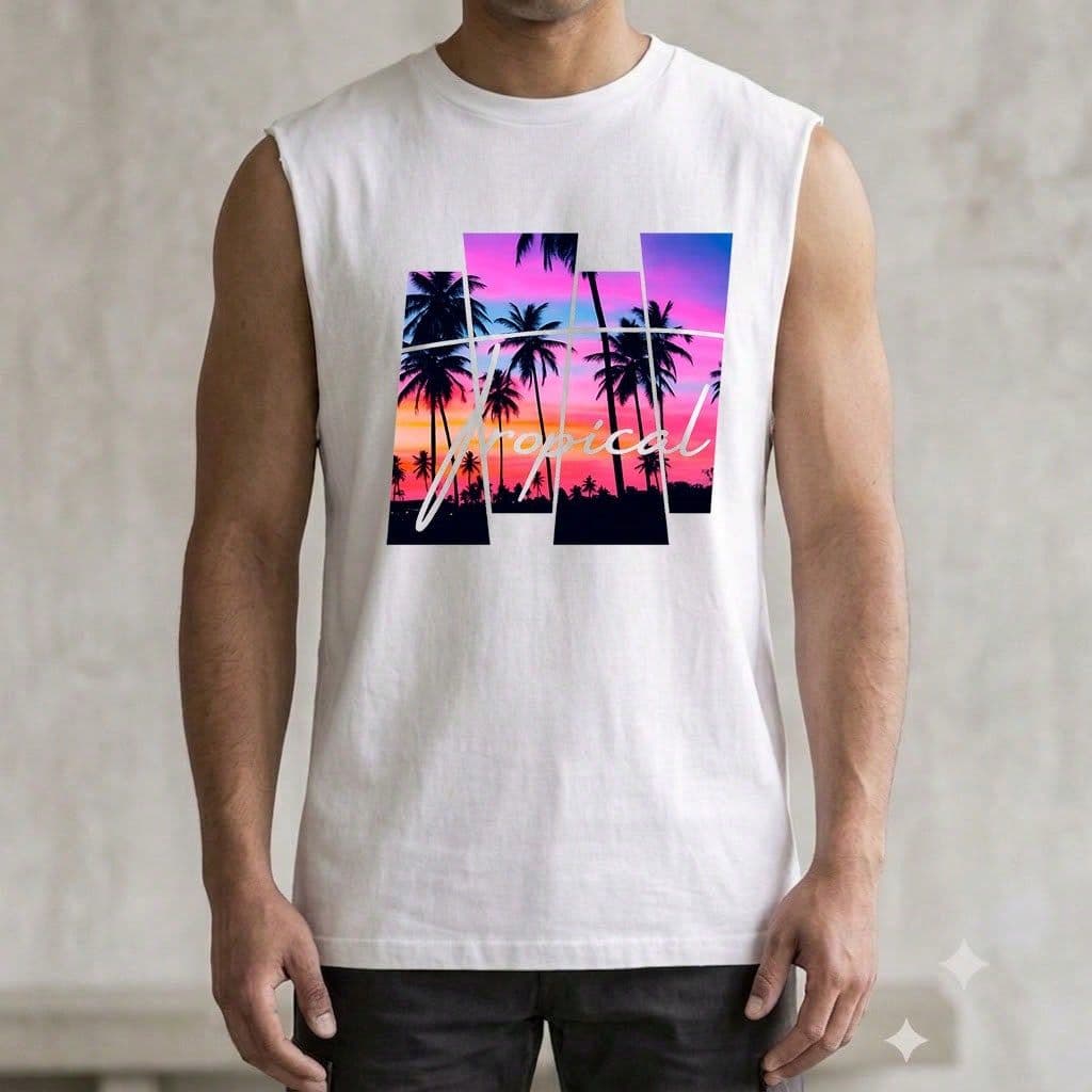Regata Masculina Camisas Verão Praia Regata OVER Machão Por Do Sol Tropical 100% Algodão