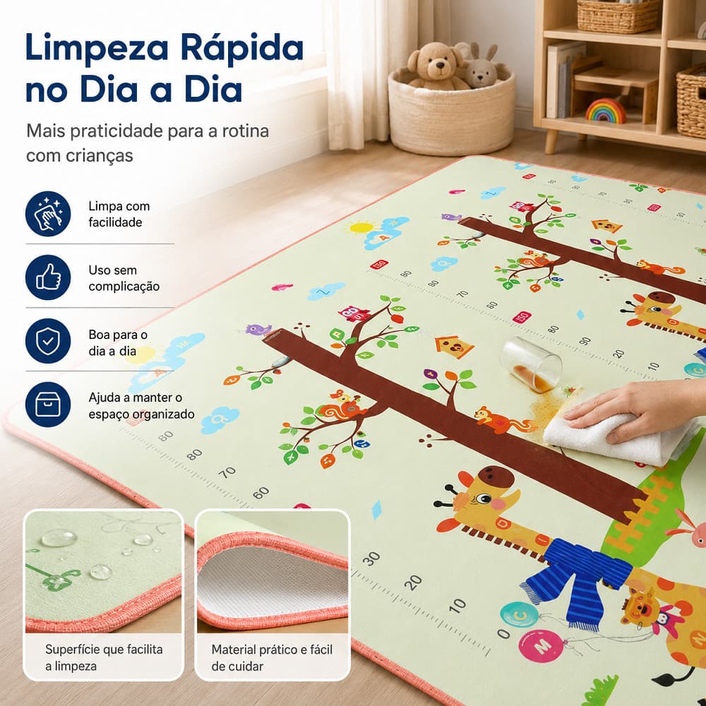 Tapete Infantil 150x180cm em Plástico Impermeável Dobrável Dupla Face para Atividades Tapete Térmico para Engatinhar