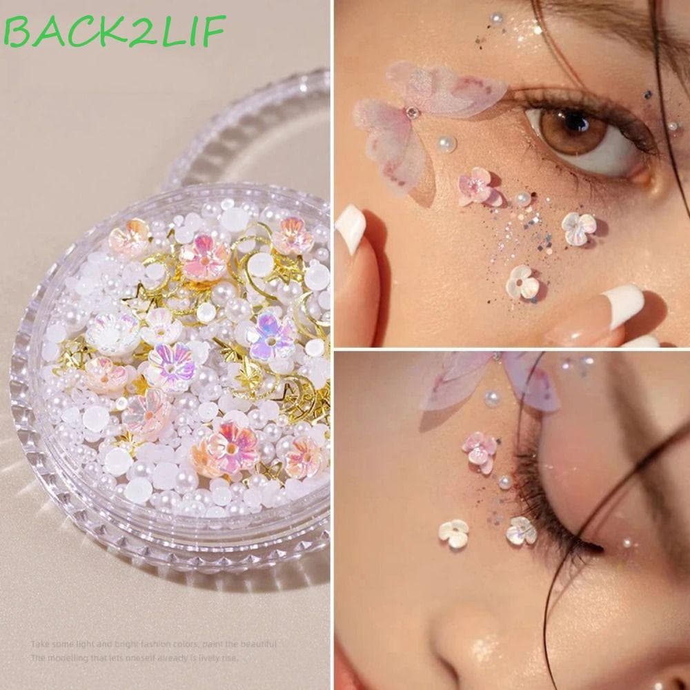 BACK2LIF 1 Caixa De Adesivo De Strass 3D , Remendo Decorativo De Maquiagem Facial Com Glitter De Flor , Borboleta