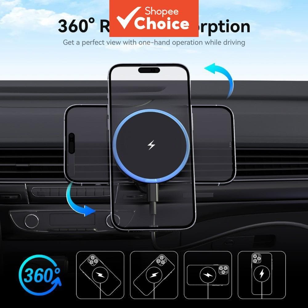 Suporte Veicular Magnético 15W com Carregamento Sem Fio para iPhone 15/16, Dobrável