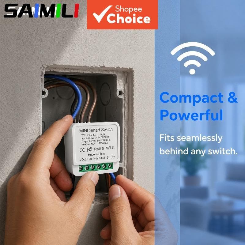 Interruptor Inteligente 2 Peças Saimili 16A/20A WiFi Cozlife Mini Suporte Controle Bidirecional Aplicativo Smart Life Fu