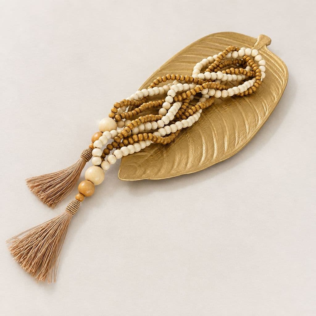 Kit decorativo pronto dourado - bandeja folha e colar de mesa Manuela
