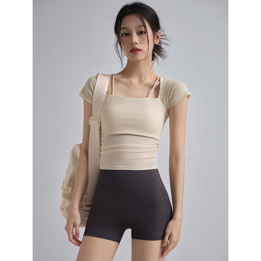 Roupas de Yoga topo feminino fino-ajuste mais magro olhar falso gaze de duas peças respirável roupas de Fitness de manga