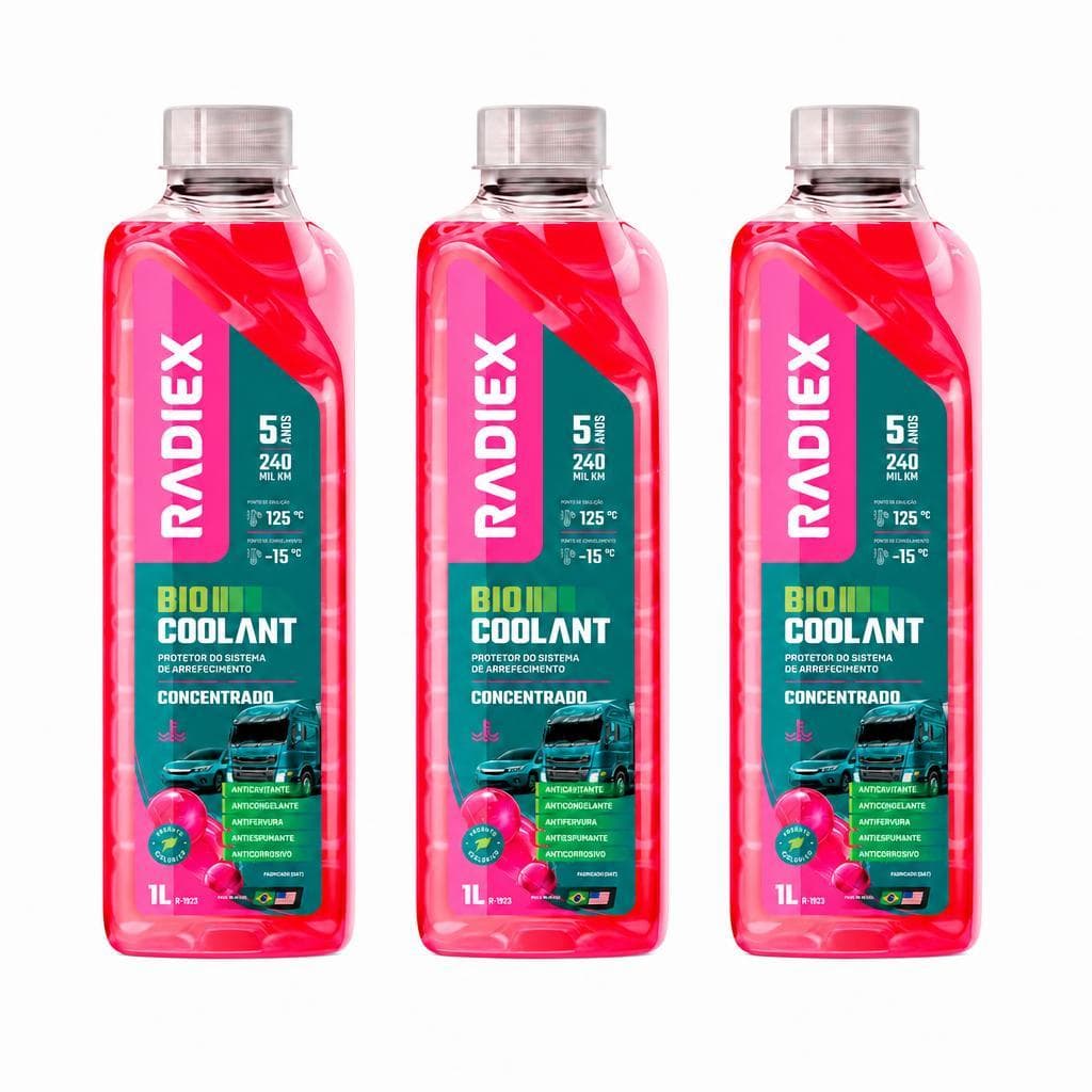 Kit 3 Protetor Arrefecimento Concentrado Orgânico Radiex Rosa 1L | Bio Coolant Anticorrosivo para Ca