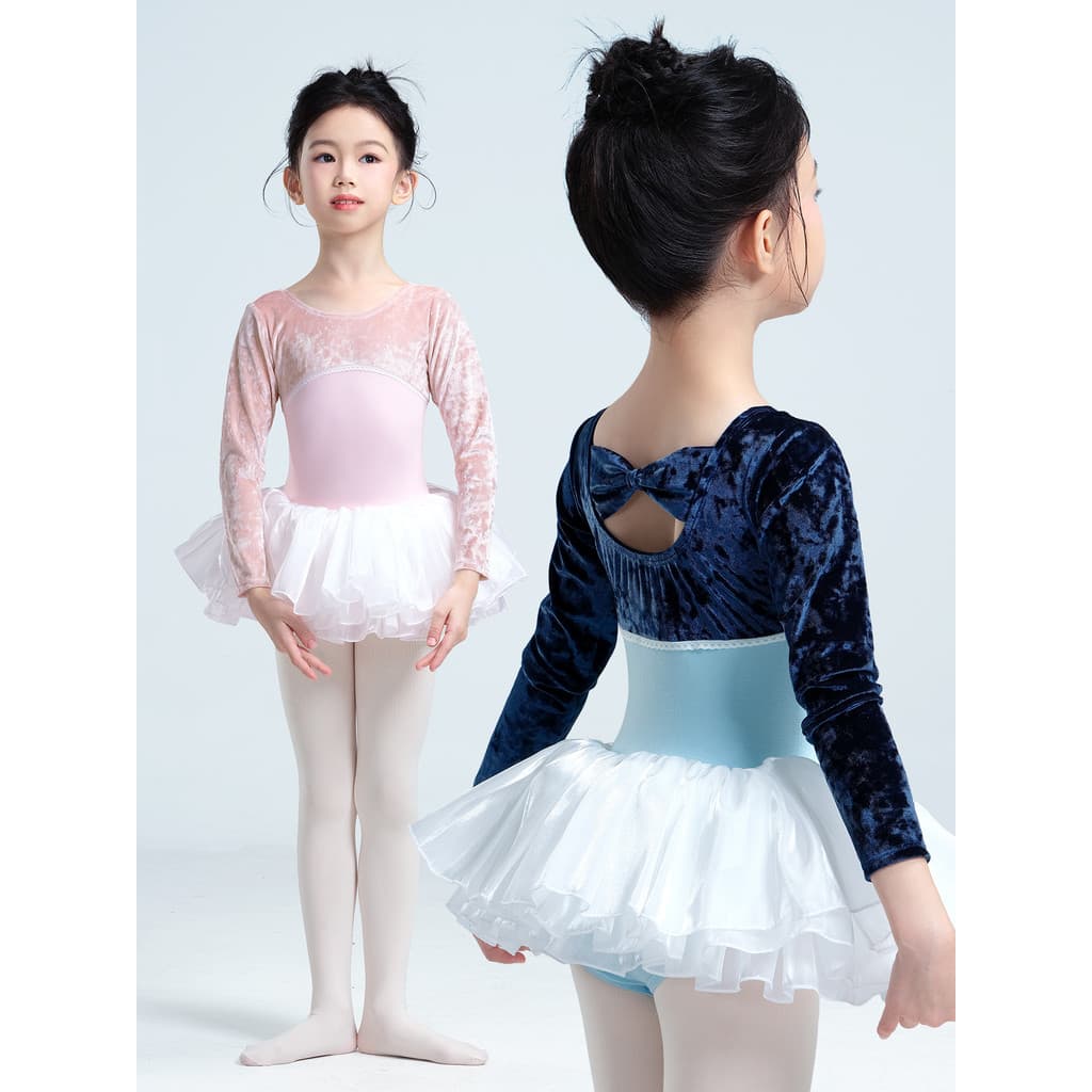 Roupas de dança infantil femininas outono inverno manga comprida veludo Ballet Pettiskirt roupas de prática infantil sai