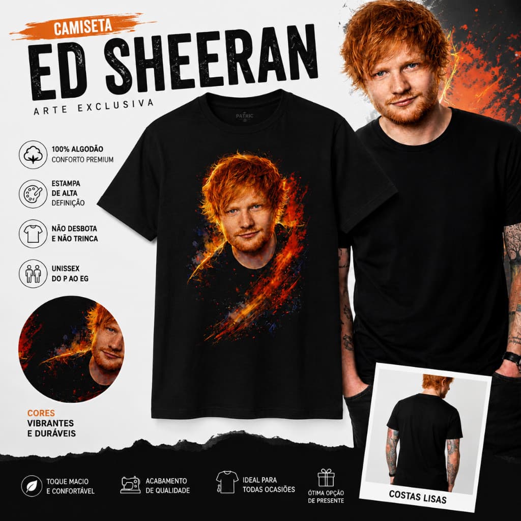 Camiseta Ed Sheeran | Masculina Feminina Unissex  | 100% Algodão | Estampa Premium | Música Pop | Adulto e Infantil