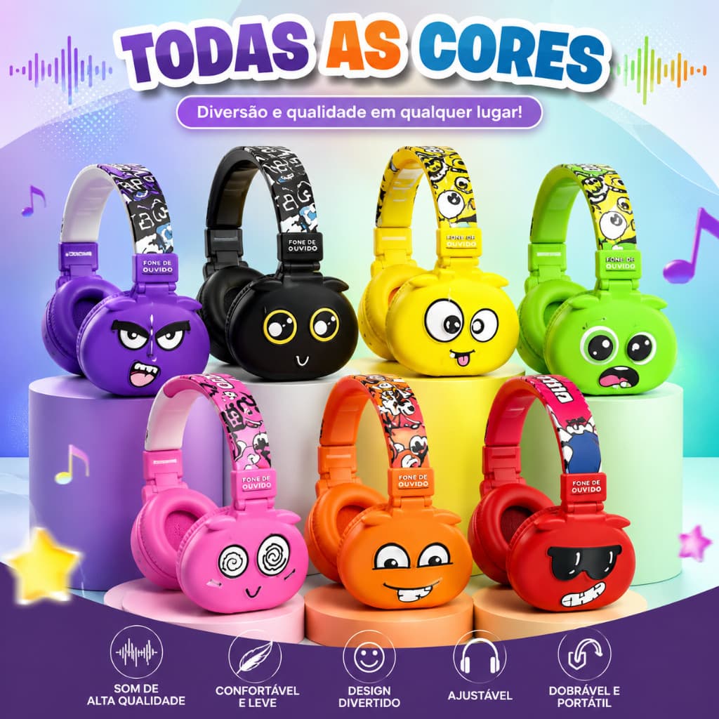 Fone Ouvido Bluetooth Headphone Kids Cartoon Monstrinhos Sem Fio