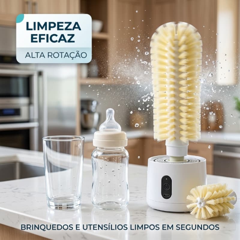 Título do Produto  Lava Copos Elétrico USB com Escova Giratória 360° Limpeza Fácil para Copos, Garrafas e Canecas
