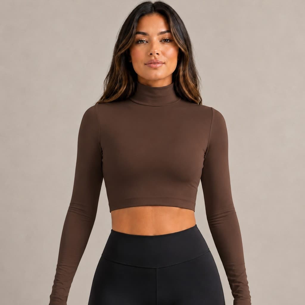 Cropped Feminino Blusa Blusinha Gola Alta Manga Longa Confortável Elegante