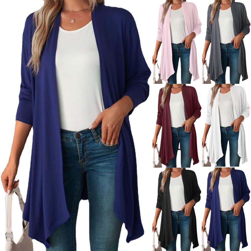 Roupas femininas 2025 outono cor sólida manga comprida Cardigan jaqueta Casual longo topo feminino NLJC