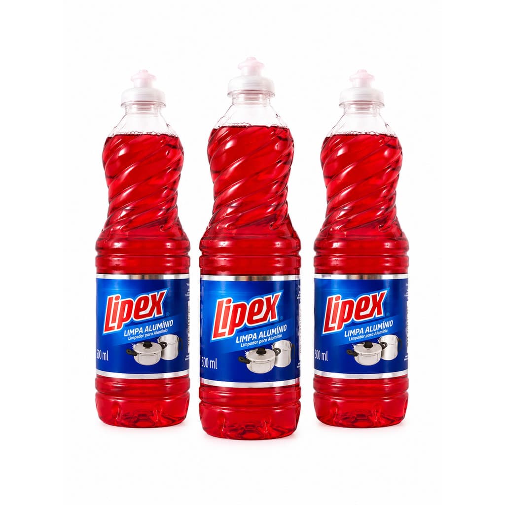 Kit 3 Limpa Alumínio Lipex 500ml Limpeza Pesada Panelas Formas e Utensílios.