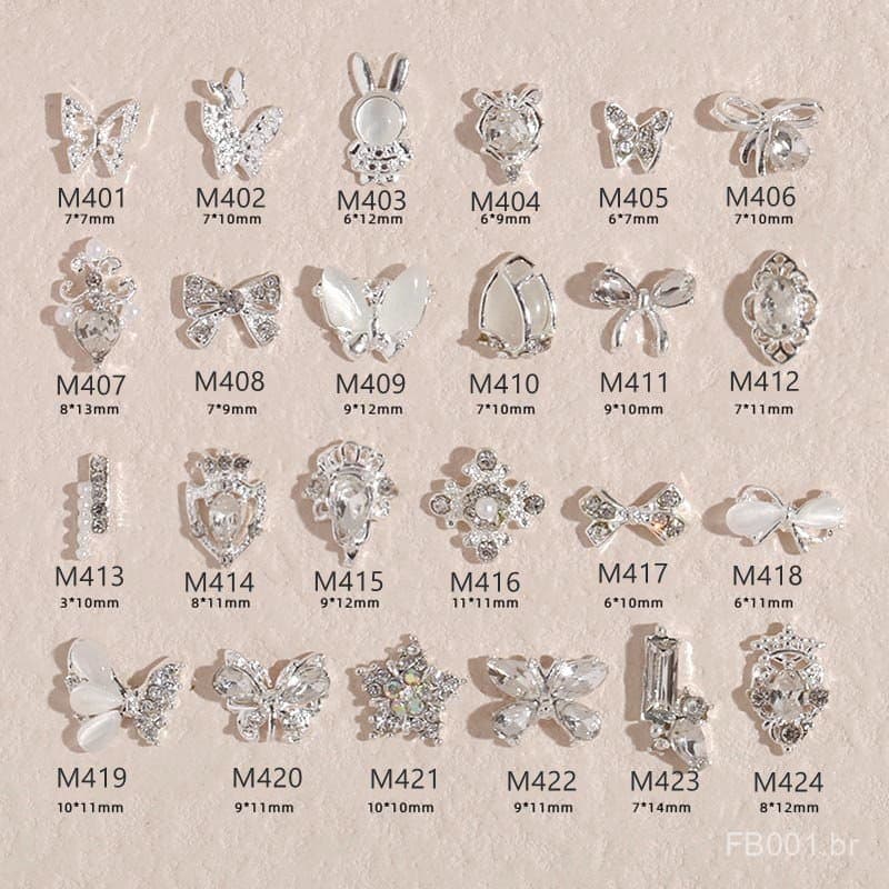 Acessórios para decoração de unhas com laços de strass, novo estilo, lindos strass, liga de prata, super brilhante, arte