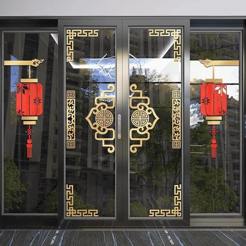 Decoração de porta de vidro Anti-colisão adesivo quadro beleza decoração porta cozinha porta deslizante varanda lanterna