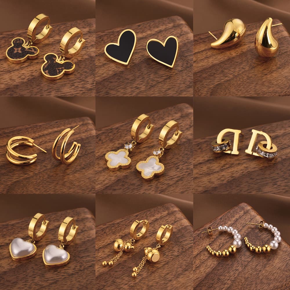 Novos brincos curtos de aço de titânio elegantes e que não desbotam, brincos geométricos simples em ouro rosado, acessór