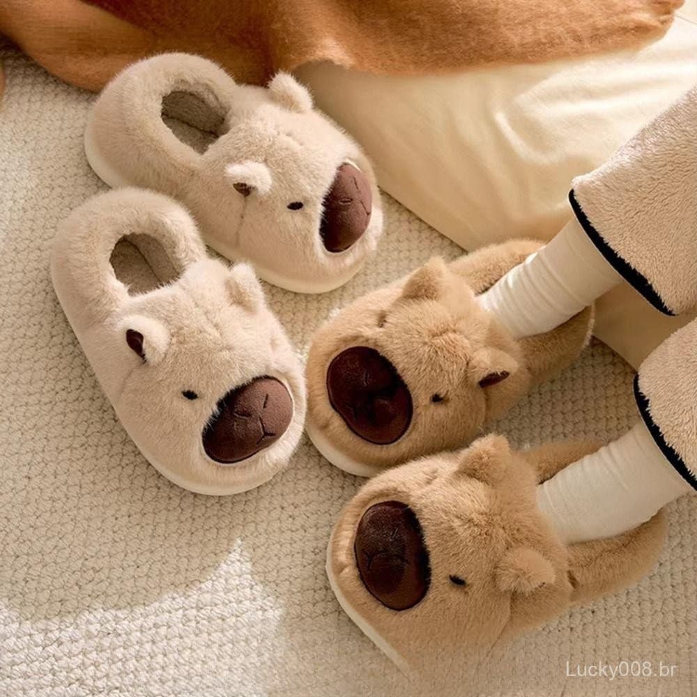 BLUEVELVETSP Pantufas de Pelúcia de Capivara, Pantufas Quentes de Animal, Pelúcia de Capivara Fofa 7DRP